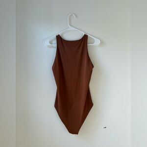 Brown High-Neck Swimsuit